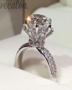プロモーション94Off Vecalon Engagement Wedding Band Ring for Women 3CT CZ Diamonique Ring 925 Sterling Silver Feamle Finger Ring4596201