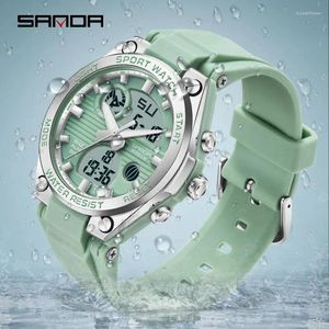 腕時計サンダスタイルLEDデジタルウォッチ女性スポーツクロノグラフレディークォーツ腕時計50m防水女性女の子エレクトロニック