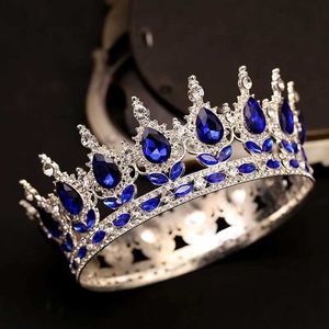 Pannband Elegant Blue King Crown Bridal hårtillbehör bröllop pannband brudhuvudkläder fabrikspriser Q240506