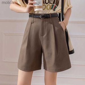 Pantaloncini da donna ad alta vita a vita casual cortometraggi per il ginocchio per donne Bermuda estiva 2024 Fashion Khaki Shorts gambe sciolte WX