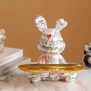 Dekorative Objekte Figuren Graffiti Kreativität Harz Kaninchen Figur Hasen Ornament Home Dekoration Tierstatue Aufbewahrungsregal moderne Zimmer Skulptur Geschenk T24