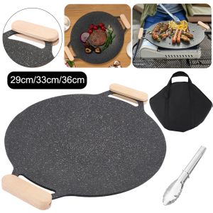 Grills 29/33/36cm Nonstick BBQ Grill Pan Korean Round Barbecue Plate Outdoor Travel Camping Frying Pan Barbecue Meat Pot Cooking Suppl