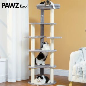 Scratchers H154cm Tall Cat Tree för inomhus katt 6 nivåer klättringstorn med 9 skrapningstolpe insvept i naturligt sisal rep stor topp abborre