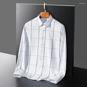 Camisa xadrez elástica casual de polos masculino