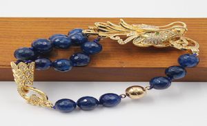 Guaiguai Biżuteria Naturalna 10 mm okrągłe fasetowane niebieskie agaty CZ Pave Dragon Connector Bransoletnia dla kobiet Lady Jewelry5957408