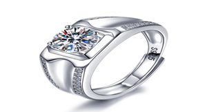 Mann Real 925 Silber mit 1 CT65mm Moissanit Steinring Verstellbarer Größe Klassischer Feinschmuck für MEN9842070