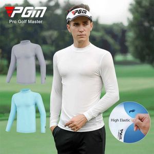 Herrt-shirts PGM Men Anti-UV-skjorta Långt solskydd T-shirts Male High Elastic Underwear Ice Silk Cooling Clothing M-XXL Y240506