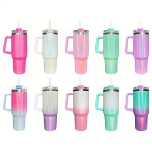 1 st släta plattglas med lock och halm 30ounce 40ounce Rostfritt stål Kettle Handtag Portable Water Cup 240430