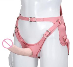 Różowy PU skórzany pasek BDSM na dildo regulowane majtki z paska bez ramiączek wiązka wiązki lesbijskiej zabawki seksu dla kobiet MX200424104930