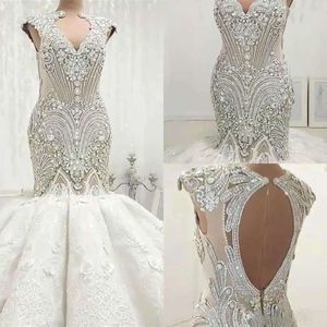 Vestidos de tamanho de miçangas sereia de renda mais apliques de cristal vestido de noiva vintage vestido de novia country vestidos de noiva