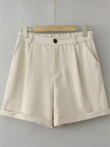 Kvinnors shorts i plus storlek Solidfärgad smart blazer med zip -fluga i det främre sträckan i midjan och Nonstretch -tyg 240420