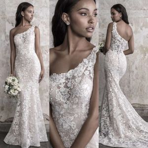 Dress 2018 Mermaid Madison James Fall Wedding Elegant One Shoulder Lace Applique Sweep Train Bridal Gowns Upscale Custom Made