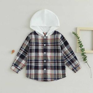 Kids Shirts Kids Boys Fashion Hoodies Shirts Plaid Long Sleeve Hooded Buttons Toddler Clothes Fall Winter Casual Baby TopsL2405