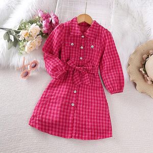 Abiti da ragazza vestito per bambini ragazze 4-7 anni camicia a maniche lunghe a piantatura rossa elegante principessa per bambini