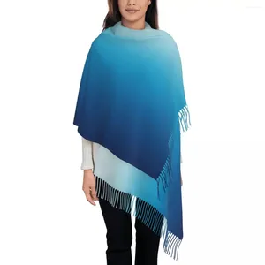 Halsdukar kvinnor halsduk varm mjukt hav ombre huvud med tofs ljus himmel till djupblå sjalar och lindar vintern foulard