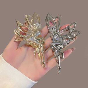 Andra nya eleganta ängelhårklämmor Skikt Rheinestone Metal Angel Dancer Hollow Ponytail Cl Clip Hair Clip Woman Hair Clip Tiara