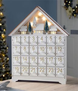 Weihnachtsdekoration Weiß LED 24 Tage Holz Adventskalender Batterieoperatiertes Lightup 24 Lagerschubladen Haus Home Dekor 2209925360