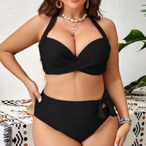 Women's Swimwear 2024 New Solid Color Gathering Lace up Open Back Sexy Bikini Swimwear for Women