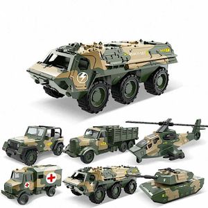 Diecast Model Cars Eloy Metal Car Clock Simulation Militär Tank Armored Vehicle Childrens Toy Model Helicopterl2405