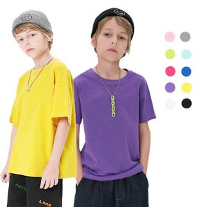T-Shirts Unisex Boy Yellow T-Shirt Baumwolle Kurzarm Girl Kleidung Solid T-Shirts Blau Großhandel Sommer koreanische Kinderkleidung Outfitl2405