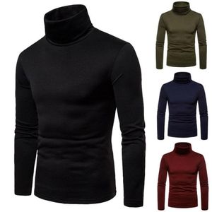 Nya män långärmad termisk turtleneck fleece tröja vinter grundläggande tee toppar mens pullover jumper tröja 236v