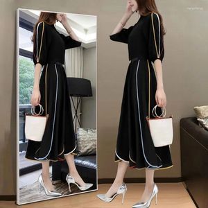 Partykleider 2024 Sommer Koreanische Version Mode Thin Cover Das Bauch schwarze Chiffon Alter reduzierende Frauen Kleidung mittel langer, dickes Schwesterkleid