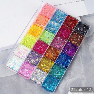 24 färger Chunky Glitter Face Body Gel Sequin Eyeshadow Palette Lips Nails Hairs Makeup Shimmer Body Glitter Primer Gel 240415