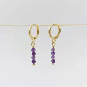 Серьги натуральный камень натуральный камень генин ограбленные аметисты пурпурные драгоценные камни 14 тыс. Золото обручи просты для женщин подарок