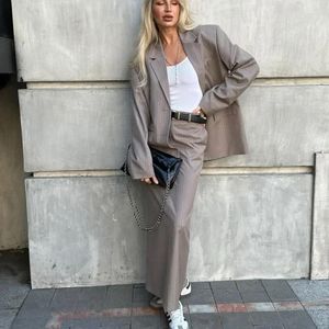 Work Dresses Two Piece Sets Blazer Long Skirt Office Lady Suits Womens Grey Stripe Outfits Y2K Female Business Formal