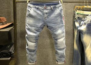 2021 Autumn cinza bordado jeans Mens Rua Retro retro elástica Elastic Allmatch Simples Long Teenagers Pontas Lápis9043486