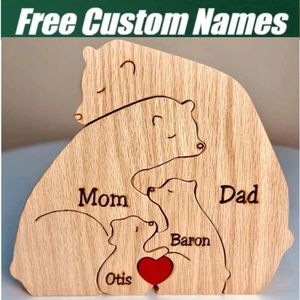 Bear Family Ornaments DIY Wood Carving Free Engraving Custom Name Multi-language customization Puzzle Mothers Birthday Gift 240425