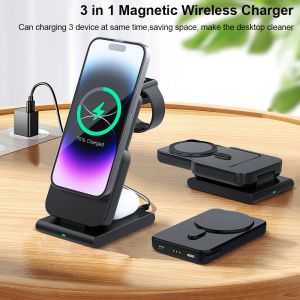 Bank Wireless Charger 3 in 1 For iPhone 5000mAh Magnetic Power Bank Auxiliary External Battery For iPhone 14 13 12Pro Max Apple Watch