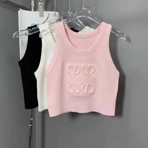 Tasarımcı Yüksek Kaliteli Örme Kefsir Ağı Moda Yeni Kabartmalı Nakış Logosu Kolsuz Yuvarlak Boyun Geniş Omuz Kamkışarez Tank Top