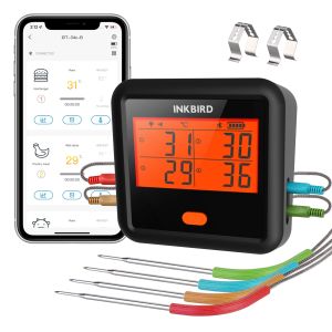 Grills Inkbird BBQ Fleischgrill -Thermometer mit 4 Fleischsonden Stufenlosen Dimming -Backbeleuchtung LCD -kostenlose App -Kontrolltemperatur Prealarm Timer Timer