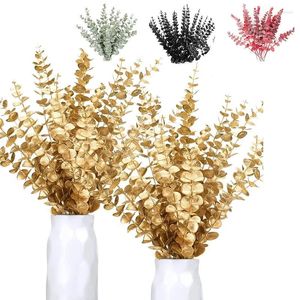 Kwiaty dekoracyjne 10pcs sztuczne rośliny Złote eukaliptus liść zielona sztuczna roślina DIY Flower Buquet Ornament na świąteczne przyjęcie weselne