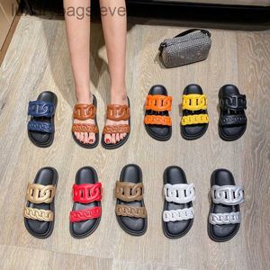 Fashion Original h Designer Slippers New Thick Bottom Pig Nose Chain Slippers for Womens Outwear Casual Open Toe Beach Slippers with 1:1 Brand Logo