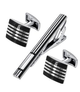 Yoursfs Black Stripes Cuff Links Tie Clip Set Fashion Abbigliamento 18K Gold Man Anniversary Regali di regalo di Natale Abbigliamento Shi3799886