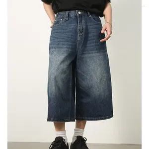 Men's Pants Summer American Retro Washed Denim Shorts Loose Straight Leg Wide Capris Korean Fashion Clothing Streetwear Y2k