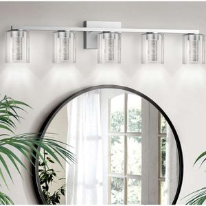 Modern Brushed Nickel Bathroom Vanity Light Fixtures with 5 Color Modes - Dimmable LED Lights in 2700K-6500K for Contemporary Bathroom Lighting