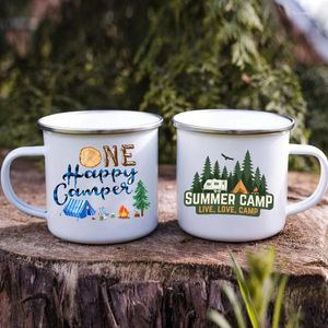 Mugs Summer Camping Campervan Emamel Camp Cup Original kaffekoppar för att sublimatera rostfritt stål mugg söta personliga gåvor