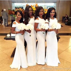 Ivory Sheath Designer Bridesmaid Dresses Capped Sleeves Floor Length Satin Pleats Custom Made Maid Of Honor Gown Country Wedding Vestidos