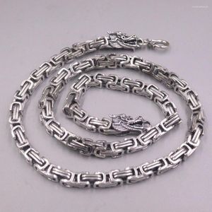 Catene vere solide 925 Sterling Silver Chain Men Lucky Dragon 6mm Collana bizantina 99,5 g/55 cm