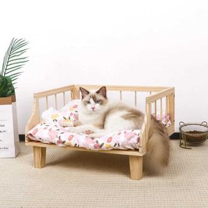 Cat Beds Furniture Cat Bed Nest Teddy Dog Bed Luxury Wood Bed for Pet Cats Small Dogs Semi Enclosed Fence To Prevent Falling Cat Bed Hammock