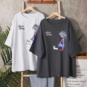 Kvinnors t-shirt kvinnor kawaii söt tryckt casual t-shirt sommar kortärmad överdimensionerad lös t-shirt ren bomull zipperl2405
