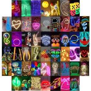 Aufkleber 50pcs Neon Light Photo Series Set für die Wandcollage auf Bar Cafe Wandaufkleber Raumdekoration, um die Atmosphäre -Requisiten zu erhöhen