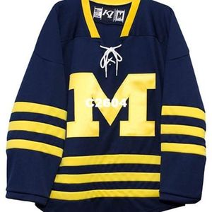 REAL MEN REAL FULL FULL Bordados Universidade de Michigan Jersey Hockey 100% Borderyy Jersey ou personalizado qualquer nome ou número Jersey 298i