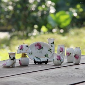 Vases Dollouse Doll House com vaso de renda de vidro de imitação de brinquedo em miniatura