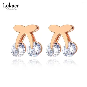 Stud Earrings Trendy Titanium Stainless Steel Love Cherry Wedding For Women Original Design CZ Crystal Party Jewelry E21121