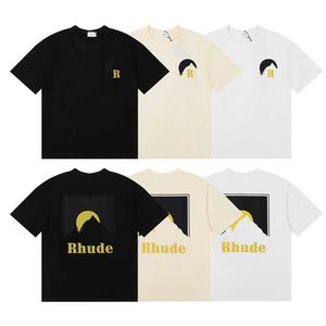 Moda Rhuder Brand Designer Roupas Moda Micro Label Letter Coconut Tree Sunset Padrão de mangas curtas Tshirt para homens Mulheres altas com logotipo 1: 1