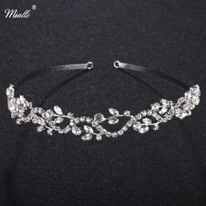 Headbands Miallo Wedding Tiaras Bridal Hair Clip Water Diamond Girl Headband Silver Leaf Crystal Crown Hair Accessories Jewelry Q240506